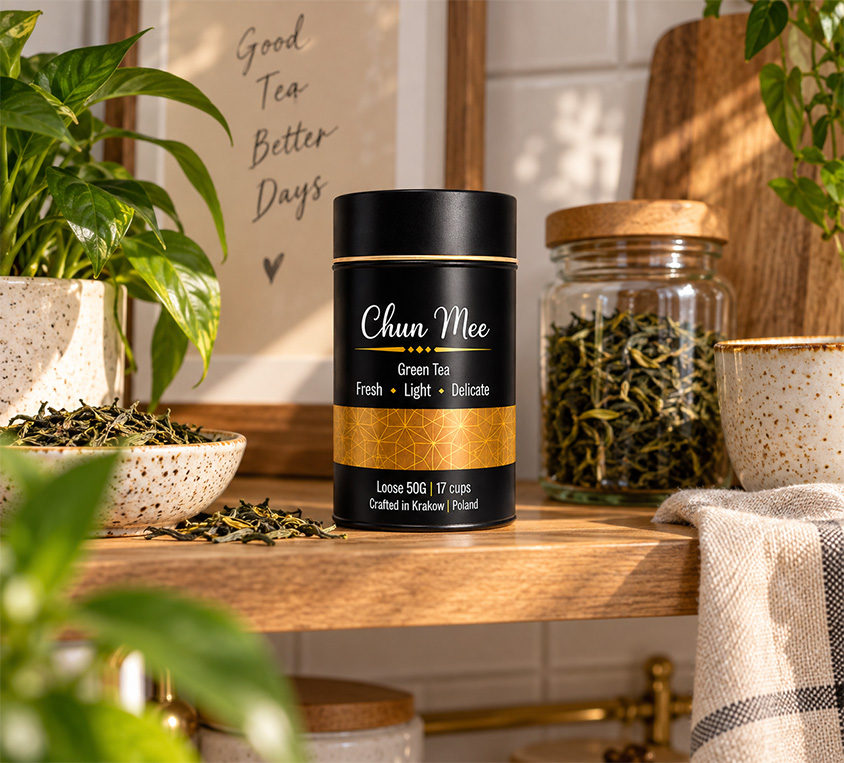 Chun Mee Leo Tea – zielona herbata liściasta w metalowej puszce 50g